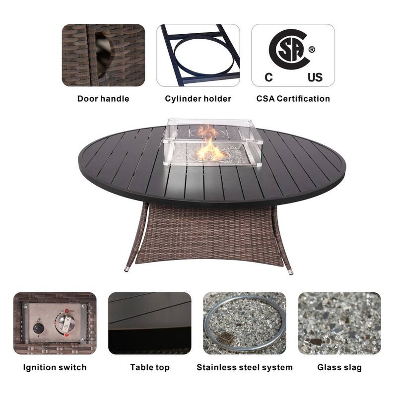 Outdoor Wicker Round Firepit Dining Table with Windshield