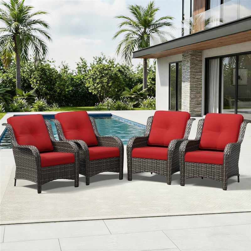 COZYWOR 4 Piece Multiple Chairs Seating Group with Red Cushions