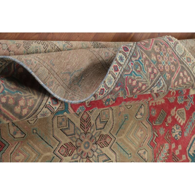Pink Red Geometric Tabriz Persian Area Rug Hand-Knotted Wool Carpet - 6'6"x 9'10"