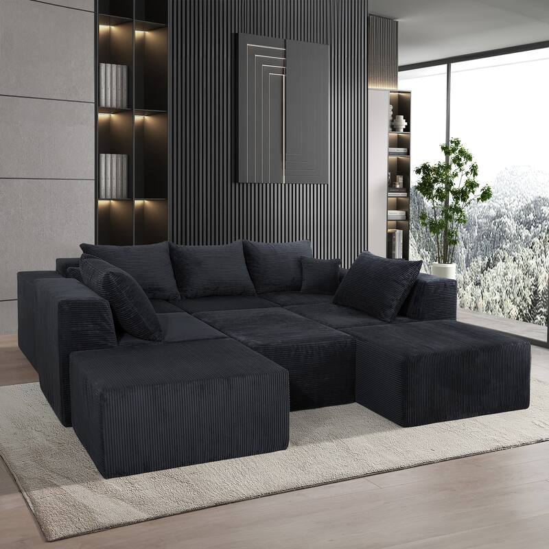 GDFStudio - 8-Piece Modular U-Shaped 155" Sectional Sofa with Chaise Lounge and Bed