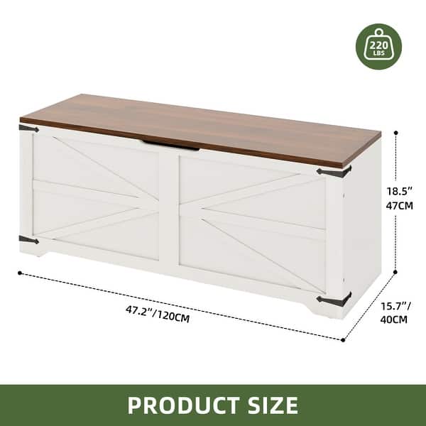 47" Storage Bench Farmhouse Storage Chest with 2 Safety Hinges for Entryway, Bedroom, Living Room