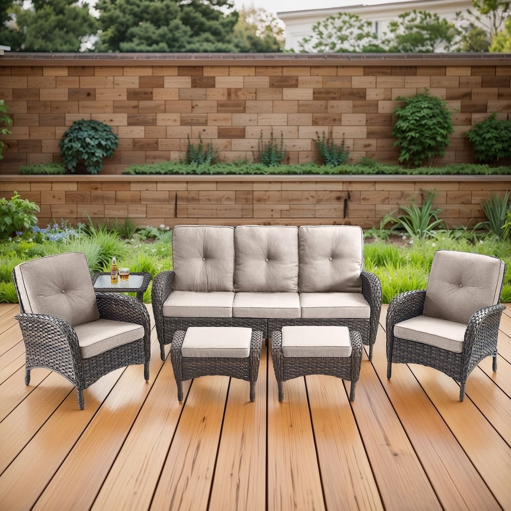 Gymojoy 6-Piece Outdoor Wicker Patio Furniture with 3 Seat Sofa, Rattan Coversation Set with Water Resistant Cushions
