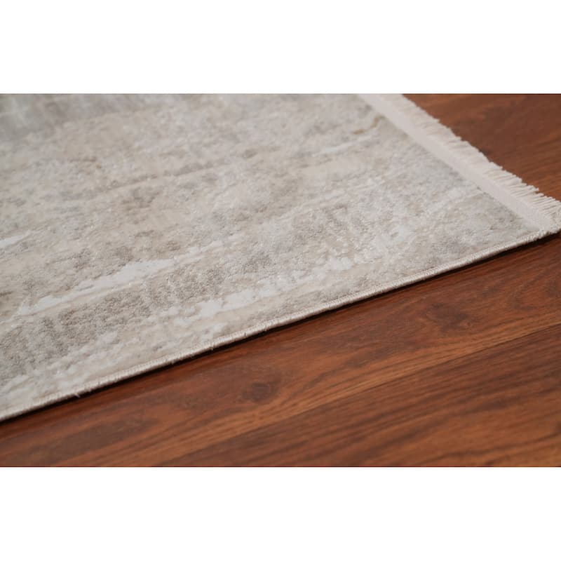 Machine Made Oriental Polyester Carpet Modern Abstract Beige & Ivories Modern Area Rug - 7' 5'' X 5' 2''