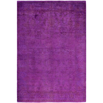 Overdyed One-of-a-Kind Hand-Knotted Area Rug - Purple - 4' 2" x 6' 0"