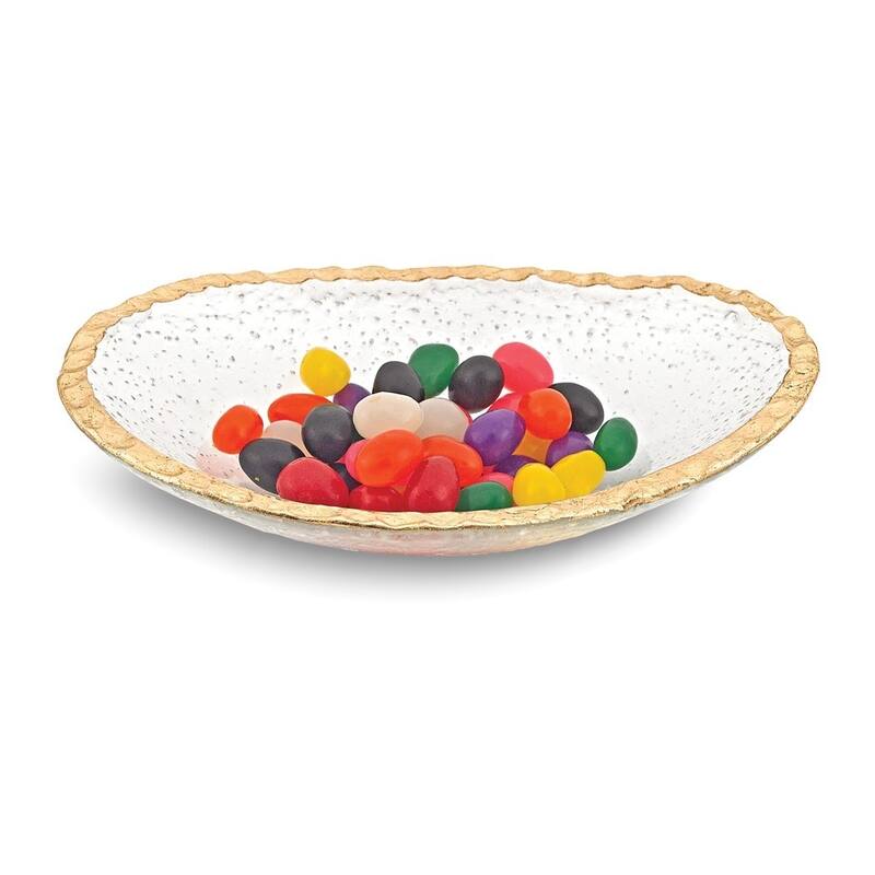 Curata Handcrafted Lead-Free Glass Goldleaf Trimmed Oval Bowl