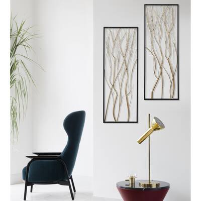 Gold Branch with Black Border Metal Wall Decor (Set of 2)