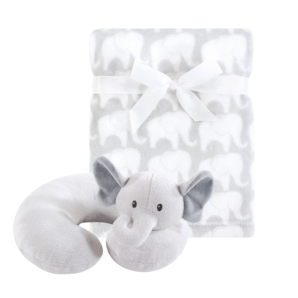 slide 1 of 1, Hudson Baby Infant Neck Pillow and Plush Blanket Set, Gray Elephant, One Size - Gray Elephant - One Size One Size - Gray Elephant