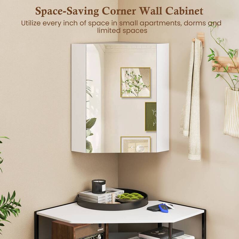 Costway 23.5" Wall Mounted Storage Organizer Corner Medicine Cabinet - See Details