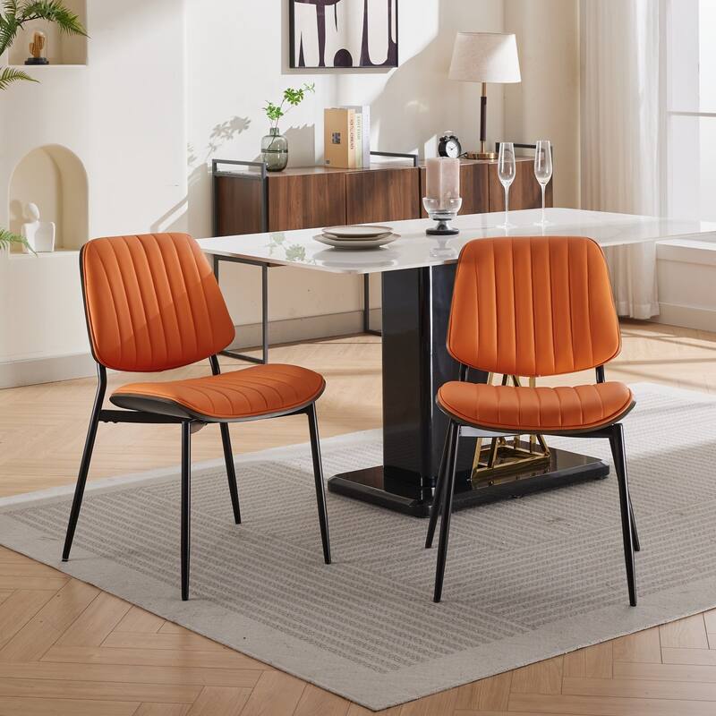 Retro Faux Leather Dining Chairs Set of 2 Accent Chair with Bentwood Back, Kitchen Side Chair with Metal Legs