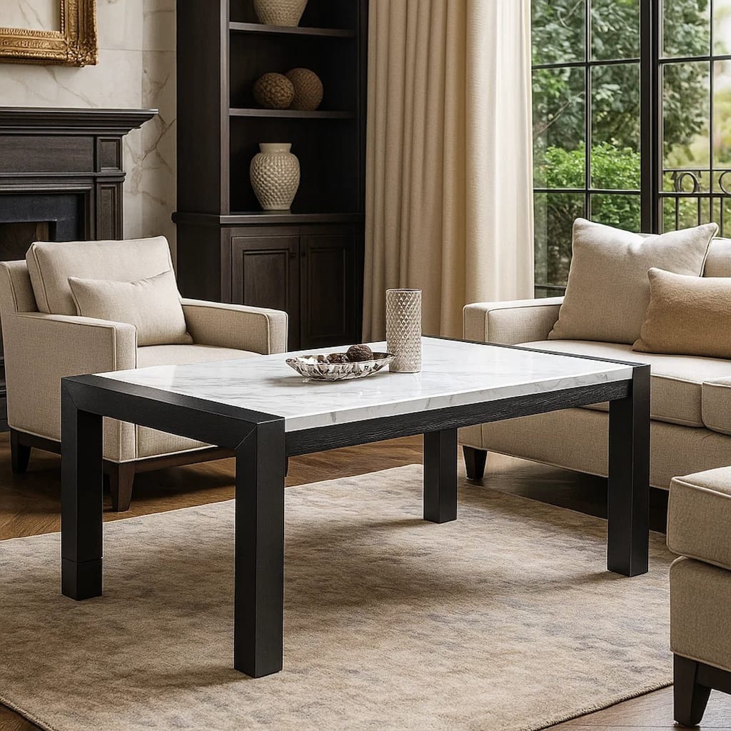 Shry Dining Table, Angular Design Faux-Marble Top, Gray Wood, 66 Inch - Charcoal Gray, White