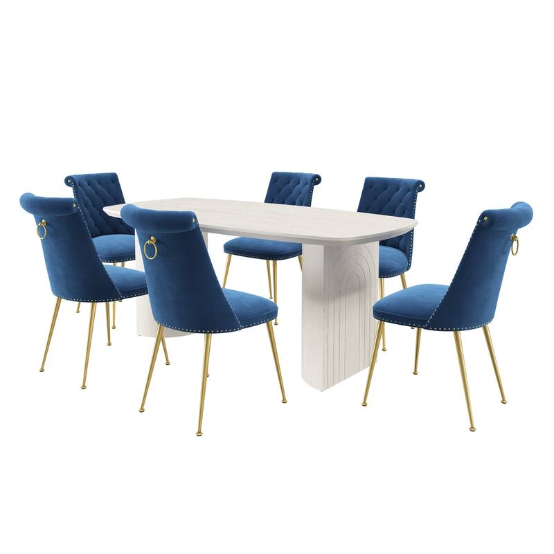 7-Piece Clihome Modern Wood Table Velvet Chair Dining Set