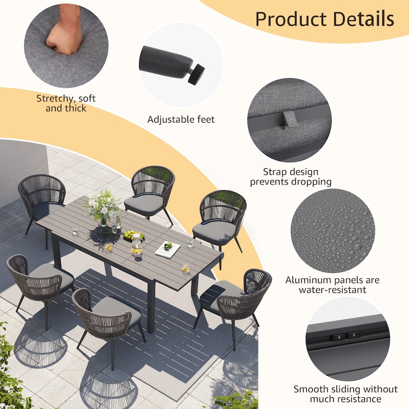 Outdoor Patio Dining Set Chairs and Extendable Table