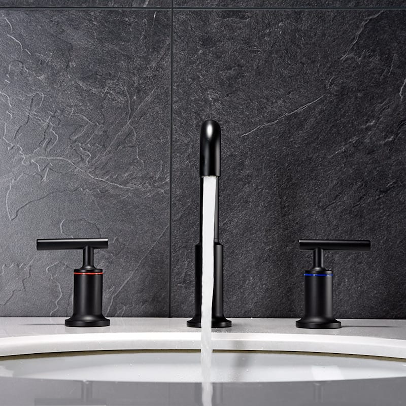 Matte Black 3-Hole Double Handle Bathroom Sink Faucet