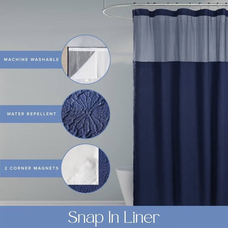 Starburst Crinkle Shower Curtain with Snap-in Liner 12 Hooks Included