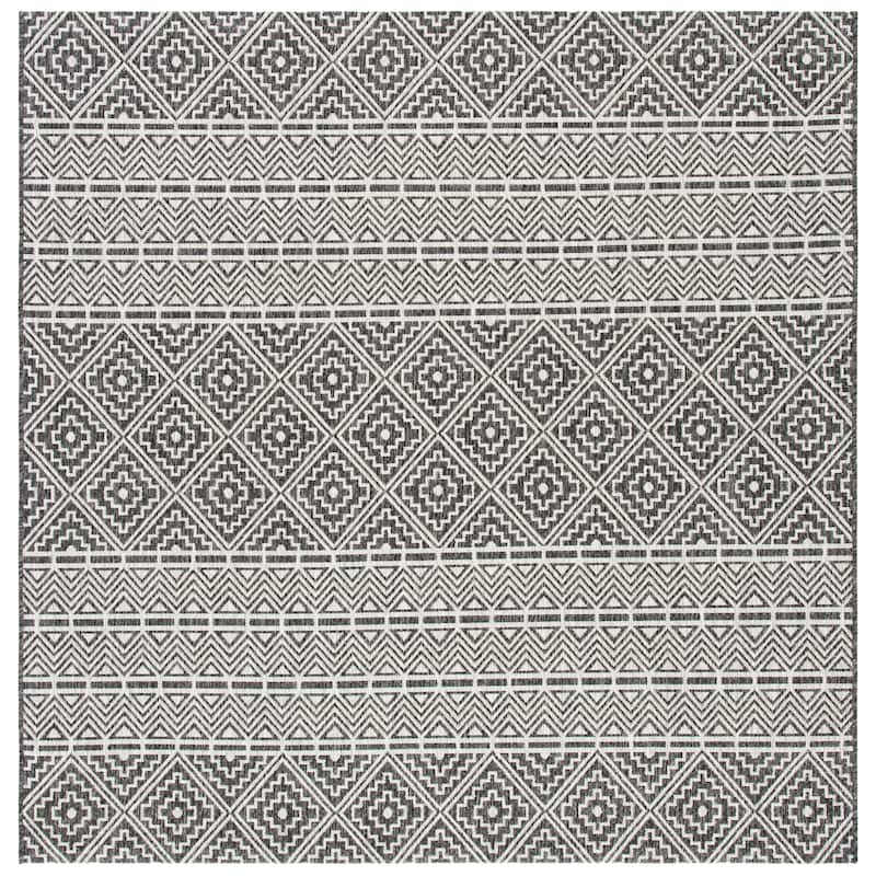 SAFAVIEH Courtyard Sietha Indoor/Outdoor Waterproof Patio Backyard Rug - 5'3" Square - Black/Grey