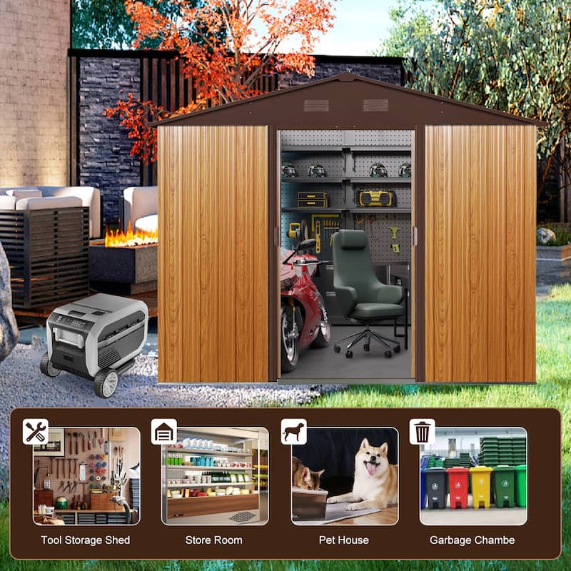 Rust-resistant Metal Storage Shed with Sliding Lockable Door Garden Shed Tool Shed Pet Shed, Punched Vents, Water-proof