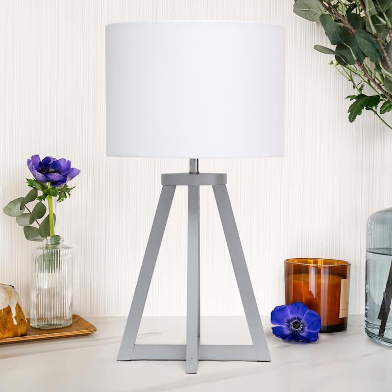 Wood Tripod Table Lamp with Drum Shade for Bedroom Decor - 9.75 x 9.75 x 19 in. (L x W x H)