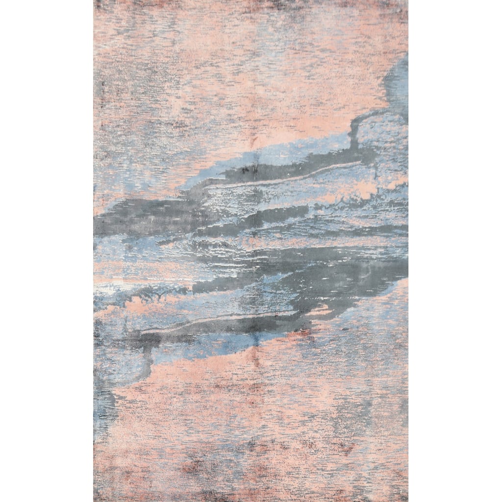 Hand Knotted Oriental Viscose Silk Carpet Modern Pictorial Coral Abstract Area Rug - 7' 8'' X 5' 6''