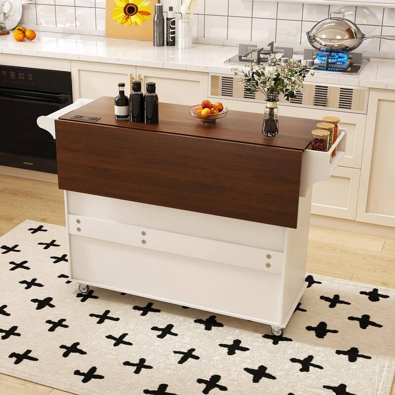 Kitchen Island Cart with Foldable Tabletop & Drop Leaf