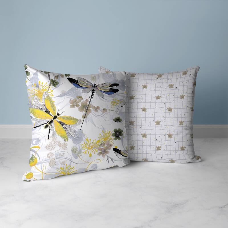 Yellow And Grey Wings in Motion Faux Suede Throw Pillow Zipper