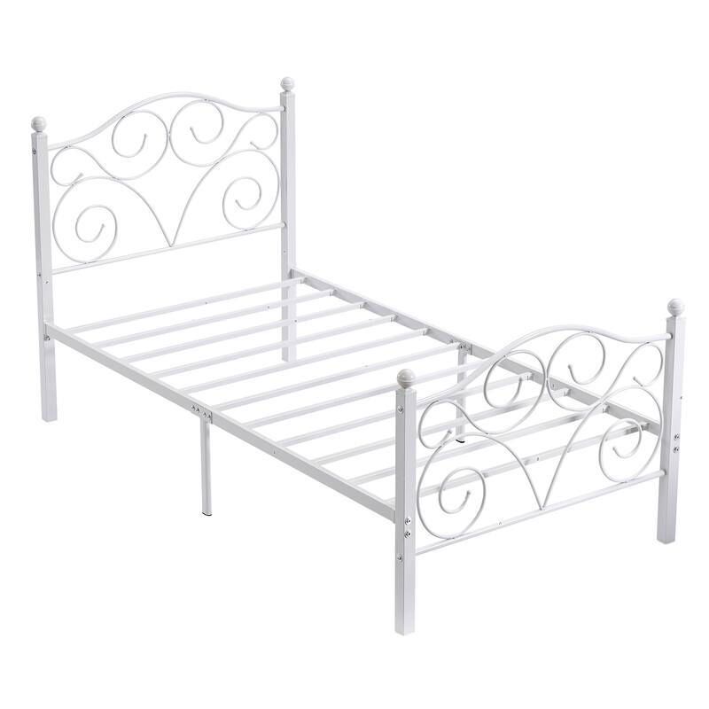 VECELO Metal Platform Bed Frame with Scroll Headboard, Twin/Full/Queen Size Beds
