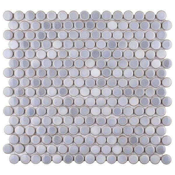 slide 2 of 9, Merola Tile Hudson Penny Round Grey Eye 12" x 12.63" Porcelain Mosaic Tile