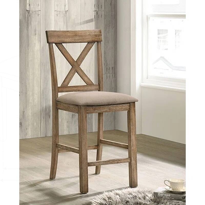Charming Linen Upholstered Counter Height Chairs for Stylish Dining - Ancient Oak and Tan - Set of 2