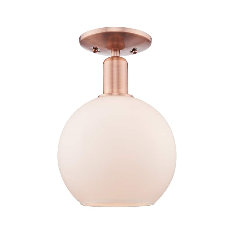 Innovations Lighting 716-1C-12-8 Athens Semi-Flush Athens 8" Wide - Antique Copper / Matte White