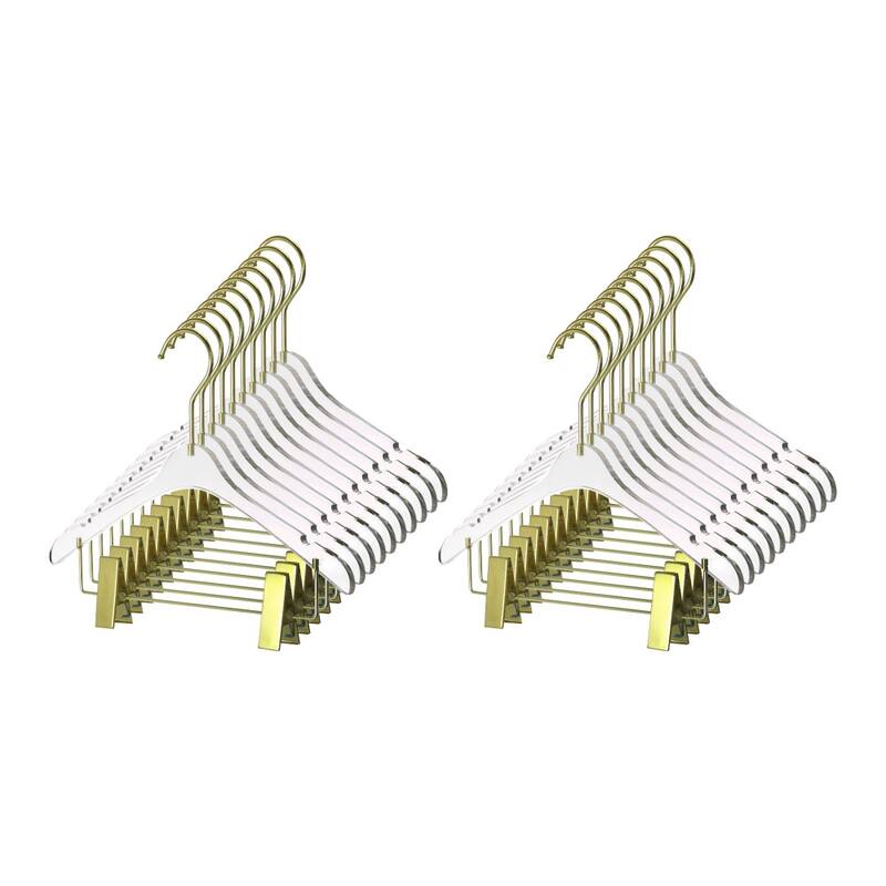 YBM Home Quality Acrylic Clear Hangers with Clips, Baby - Pack of 20 - Gold