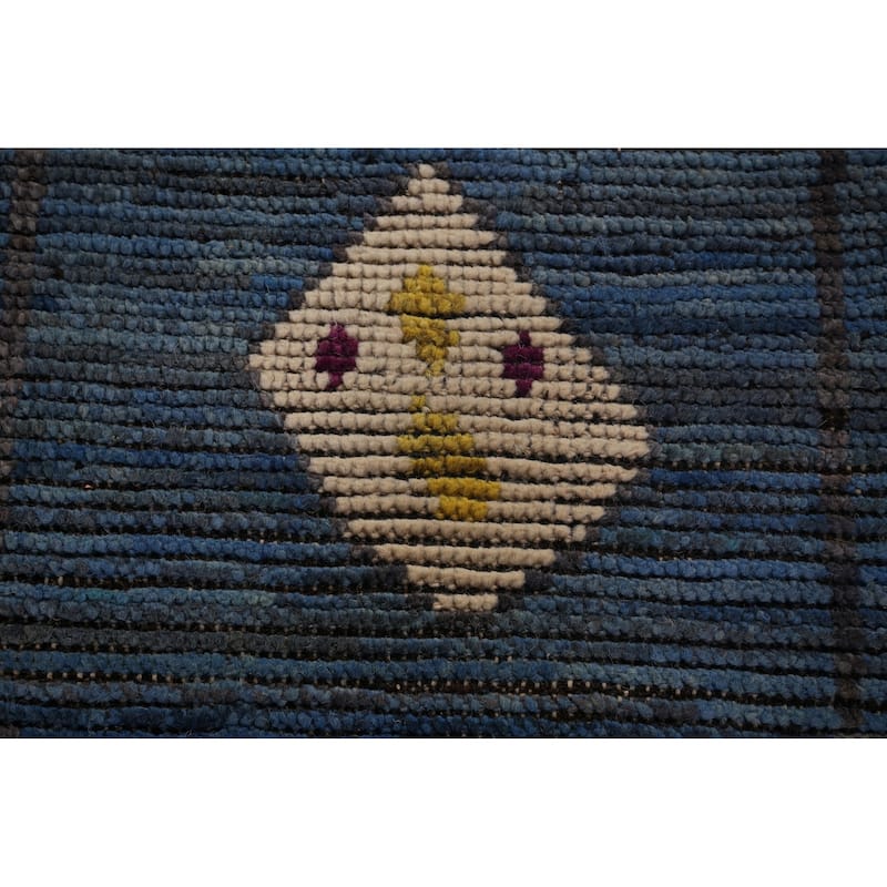 Blue Geometric Moroccan Large Area Rug Hand-Knotted Wool Carpet - 12'1"x 18'5"