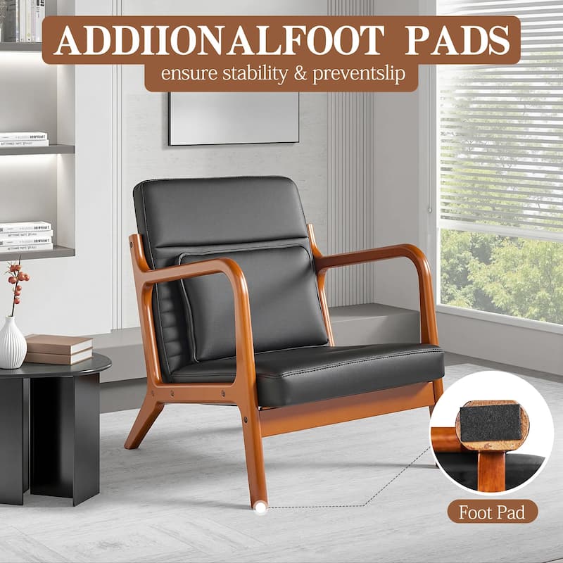 VECELO Black PU Leather Accent Chair Armrests Lounge Chair with Removable Throw Pillow 300lbs Heavy Duty Chair for Living Room