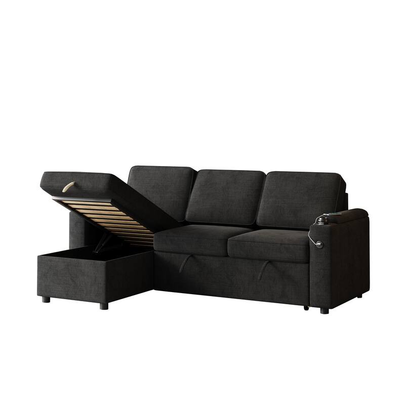 85.8" Fabric 3-Seat Sleeper Sofa with Storage & USB Charging Ports