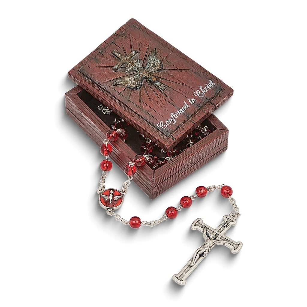 Curata Josephs Studio Confirmed in Christ Distressed Stone Resin Keepsake Rosary Box