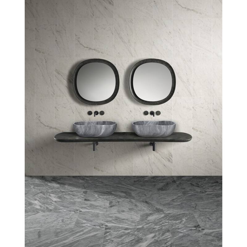 Roomfitters Marble Bathroom Vessel Sink, Natural Stone Countertop Wash Basin, Polished Oval Vanity Sink