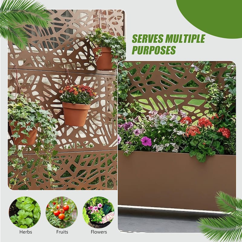 Metal Galvanized Planter Box with Trellis Privacy Screen Lockable Wheels