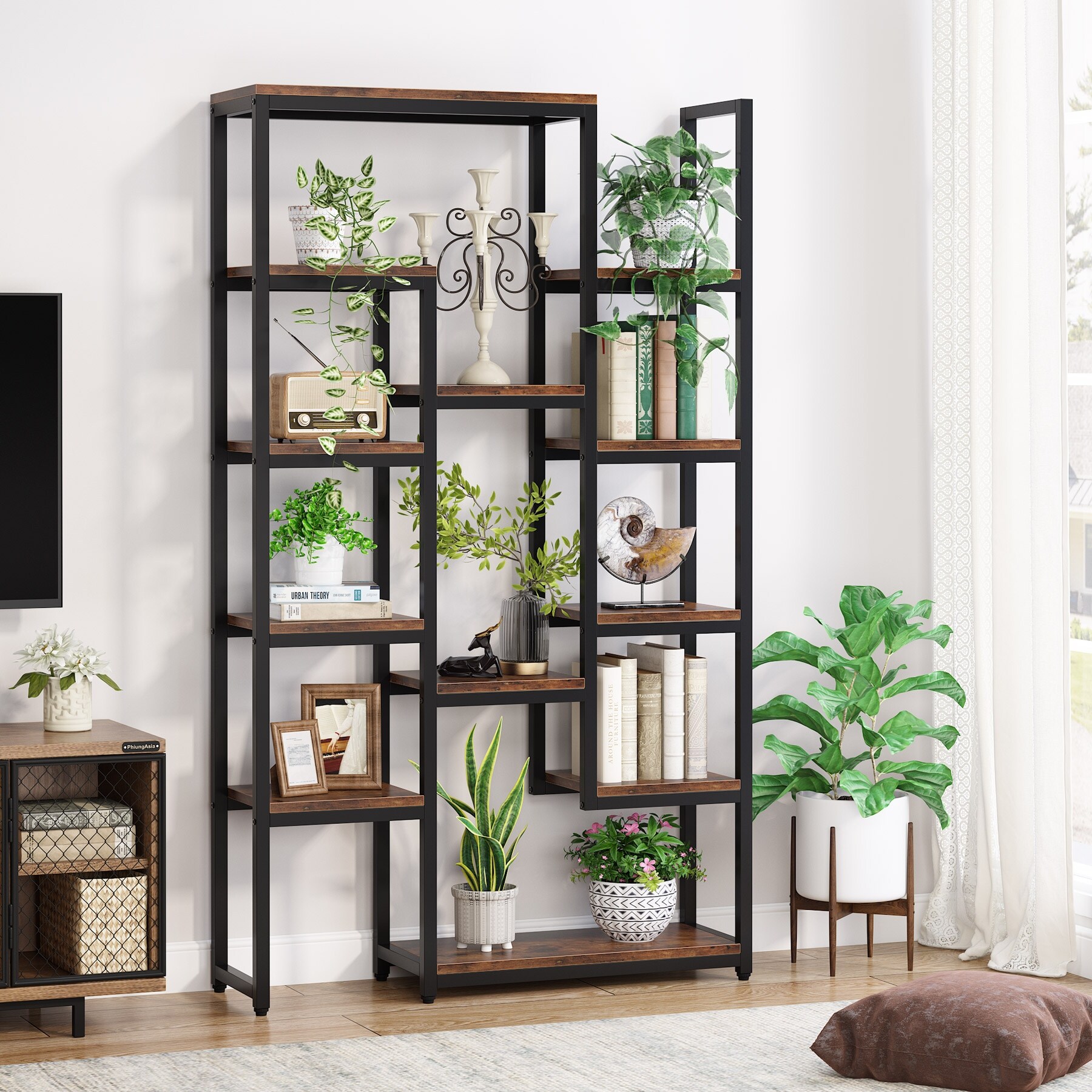 Tall Bookshelf 12 Open Shelves 6 Tier Industrial Bookcase for