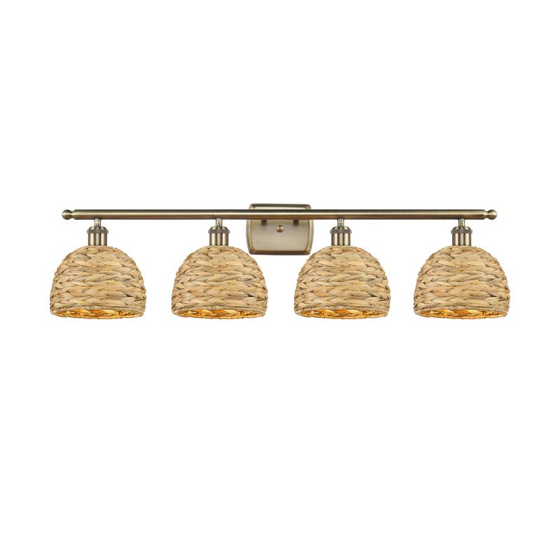 Innovations Lighting 516-4W-12-38 Woven Rattan Vanity Woven Rattan 4 - Antique Brass / Natural