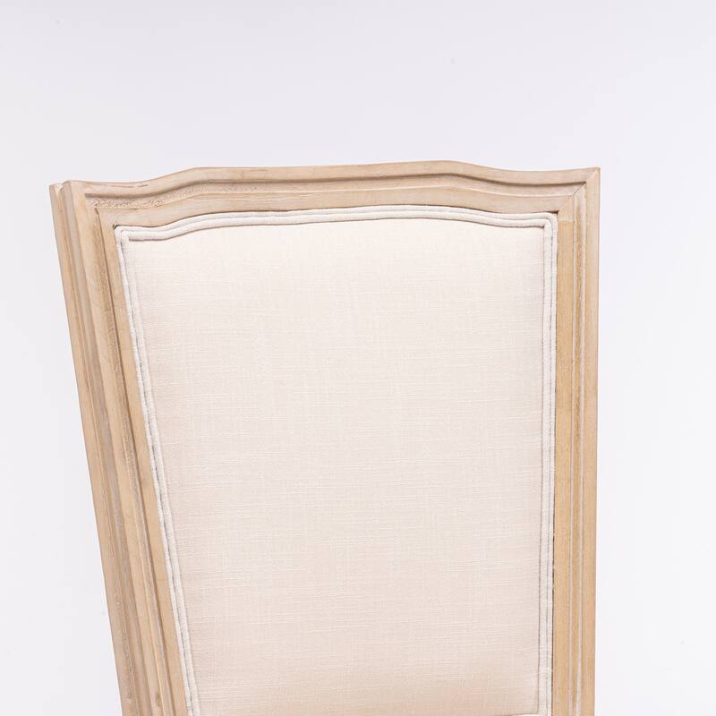 Solid Wood Frame Linen Fabric Dining Chair - Cream