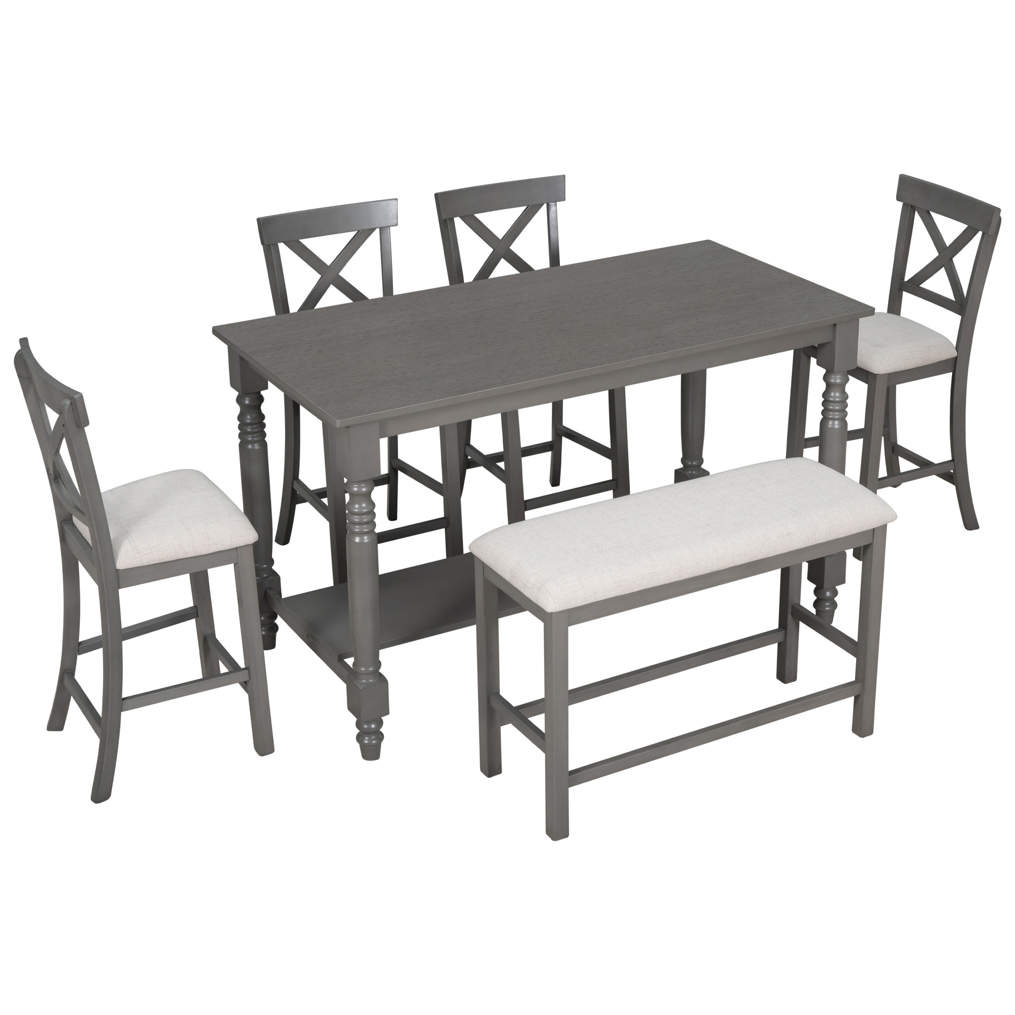 6 Piece Counter Height X Shape Upholstered Storage Dining Table