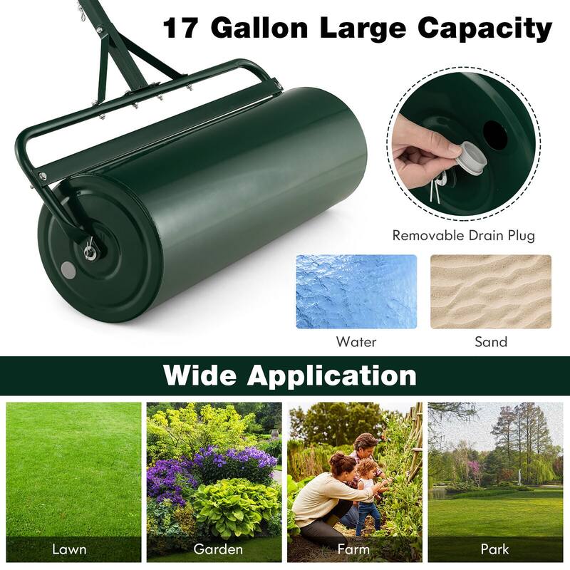 Gymax Lawn Roller Push/Tow Behind a Tractor Sod Drum Roller for Park