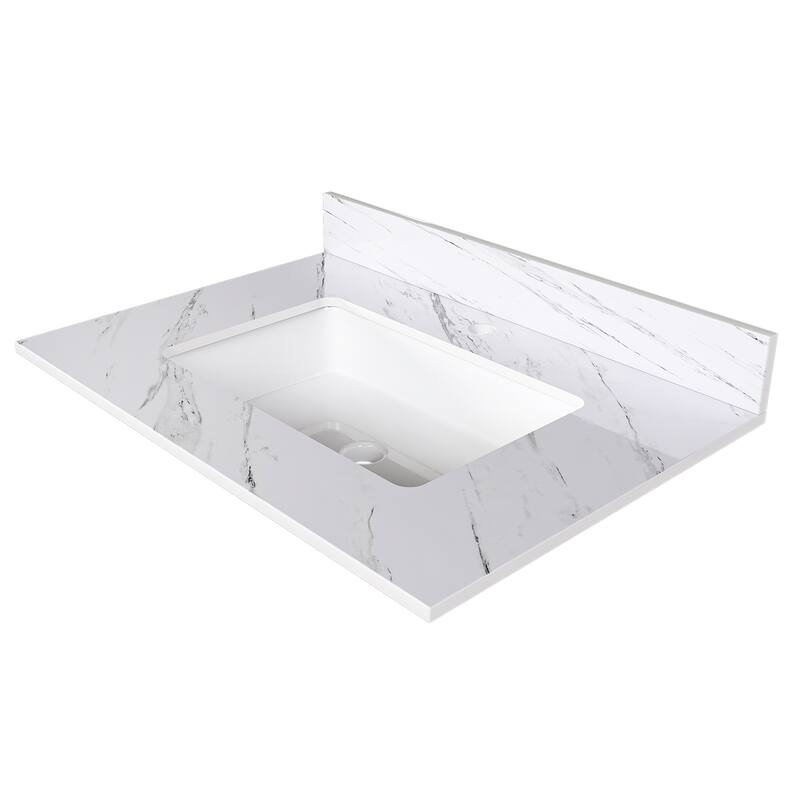 Roomfitters 31 Inch Bathroom Vanity Top with Undermount Sink, Durable Sintered Stone Countertop with Backsplash, White