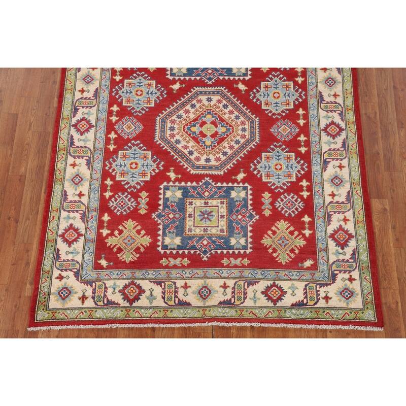 Traditional Red Kazak Oriental Area Rug Hand-Knotted Wool Carpet - 5'1" x 6'9"