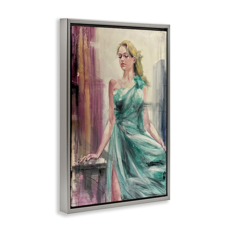Stupell Elegant Blonde in Dress Framed Floater Canvas Wall Art Design By Lucille Lee