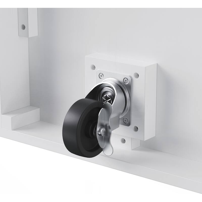 Kitchen Island with Rubber Wood Veneer Drop Leaf, Power Outlet, 4 Door Shelves