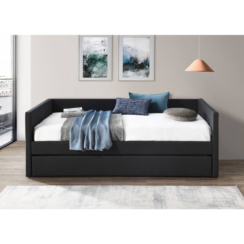 Stylish Velvet Daybed with Trundle, Square Arm Twin Day Bed