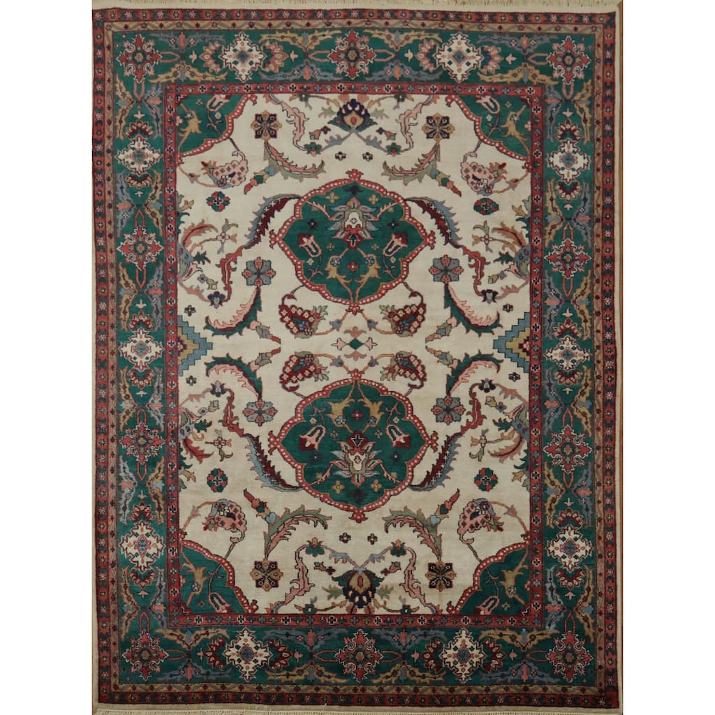 Hand Knotted Oriental 100% Wool Carpet Traditional Floral Beige & Ivories Agra Area Rug - 12' 0'' X 9' 0''