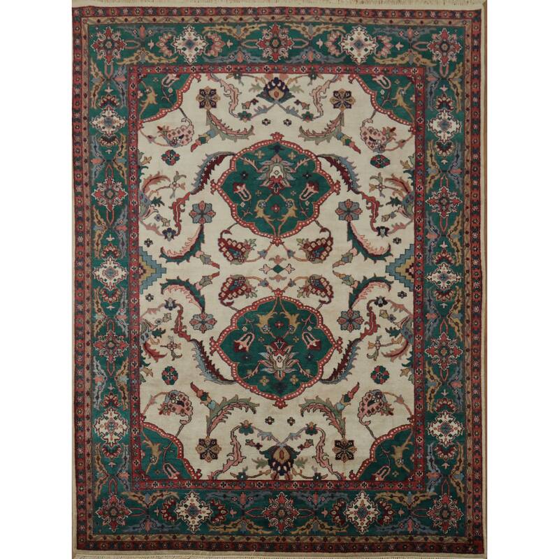 Hand Knotted Oriental 100% Wool Carpet Traditional Floral Beige & Ivories Agra Area Rug - 12' 0'' X 9' 0''
