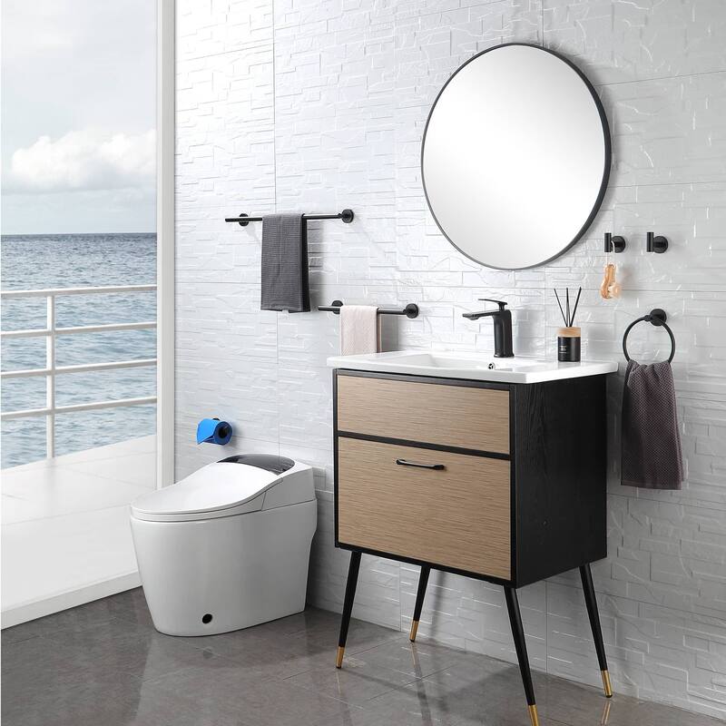 6-Piece Bathroom Hardware Set 23'' Bathroom Towel Bar Toilet Paper Holder Towel Ring Robe Hooks Stainless Steel Accessories Set