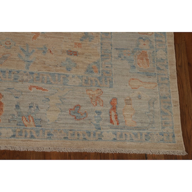 Vegetable Dye Oushak Turkish Area Rug Bedroom Handmade Wool Carpet - 6'3" x 9'0"
