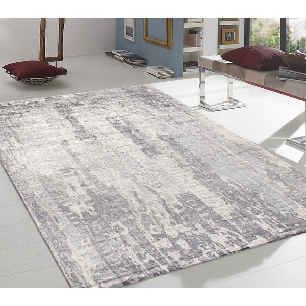 Pasargad Home Modern Collection Hand-Knotted Abstract Silk & Wool Area Rug 9' 2 X 12' 3 